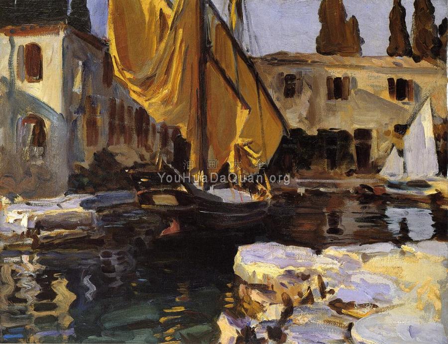 Boat with The Golden Sail, San Vigilio - 约翰·辛格·萨金特
